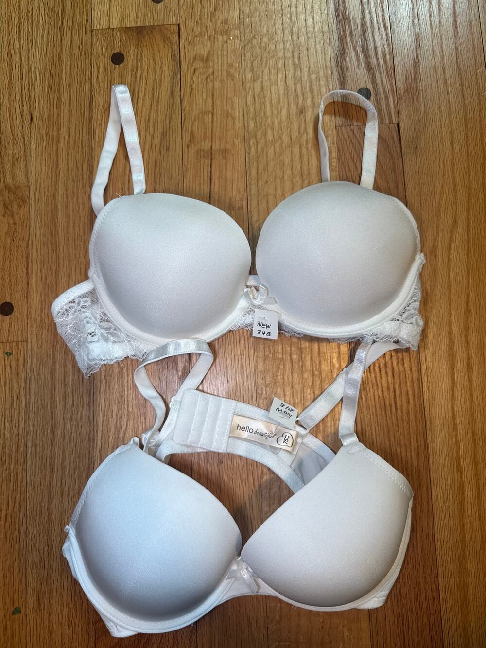 2 NEW Hello Beautiful T-Shirt Bras Womens 34B White Padded Underwire